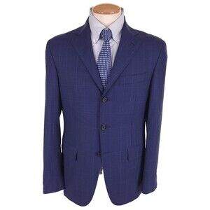 Canali Kei Wool Sport Coat 50R 40R Mens Blue Check Impeccabile $1795